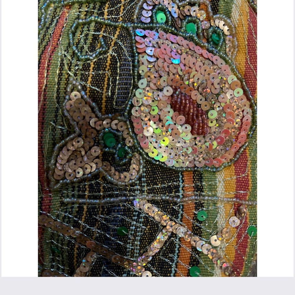 🎁 Boho Sequin Beaded Paisley Hobo Bag Olive Gold Burnt Orange Purse New - Picture 8 of 16
